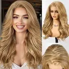 13x6 HD Synthetic Lace Front Wig, 24 Inch Blonde Highlights Long Curly Layere...