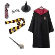 Harry Potter 6pc Set Magic Wizard Fancy Dress Cape Cloak Costume.Z Red 155cm