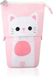 iSuperb Standing Pencil Pouch Pencil Case Cute Cat Telescopic with Zipper Canvas Kwaii Cartoon Pencil Bag Stationery Box for Kids Girls Boys School Supplies 7.5 x 4.9 x 3.0inch/4.1x 3.0inch