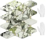 STICKGOO 10 Sheets Peel and Stick Backsplash, Polished Green Marble Look PVC ...