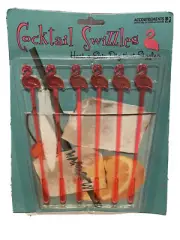 Accoutrements Cocktail Swizzles 6 Pack Pink Flamingo Tropical Birds Drink Stir