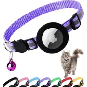 Detachable Reflective Cat Collar with Apple Air Tag Holder and Bell for Male and Female Cats, 0.4 Inch Wide and Lightweight (Purple)
