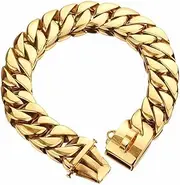 Big Dog Chain Collar, Cuban Dog Chain with Safety Lock, 32MM Width Strong Heavy Duty Chew Proof for Medium Large Dogs American Pitbull German Shepherd(Gold,20inch)
