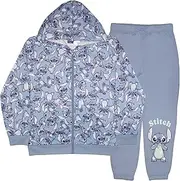 [Disney] Lilo & Stitch Girl's 2-Piece Fleece Set - Stitch Hooded Sweatshirt and Joggers Bundle for Kids