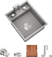 TORVA RV Kitchen Sink 15 x 18 x 7 Inch Undermount Bar Sink 16 Gauge Grey