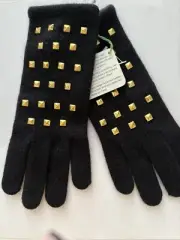Women’s Black Wool Blend Gloves Touch Screen Fingers Gold Rivet Embellished NWT