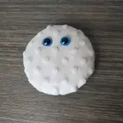 Round Minky GREY Dimple Dot WEIGHTED Fidget Calming Bean Bag Toy w/ Blue EYES