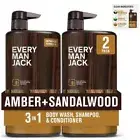 Every Man Jack Men 3in1 Shampoo Conditioner Body Wash Gel Sandalwood 29oz 2-Pack