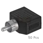 50 Pack RCA Plug to 2x 3.5mm Mono Jack Adapter 2-Way Y Splitter Connector
