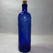 Vintage Blue Glass Bottle With Cork 12 inches Wine Oil MCM Colored NWT