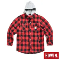 在飛比找momo購物網優惠-【EDWIN】男裝 格紋鋪棉襯衫式外套(紅色)