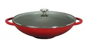 Chasseur 11803704 Cast Iron Wok Set, Chilli Red, 37 cm