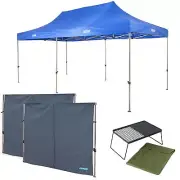 Adventure Kings Gazebo 6m x 3m + 2x Kings Gazebo Side Wall + Camp Fire BBQ Plate