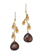 Bloomingdale's Fine Collection Citrine & Smokey Quartz Vine Drop Earrings in 14K Yellow Gold