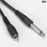 10FT 6.35mm 1/4" TS Mono Male to RCA Male Guitar Instrument Audio Cable Black
