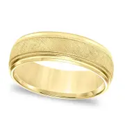 Men's 7.0mm Comfort-Fit Florentine Milgrain Wedding Band in Solid 14K Gold