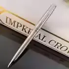 Brilliant Parker Sonnet Series Ballpoint Pen Steel/White Clip Fine Nib Blue Ink