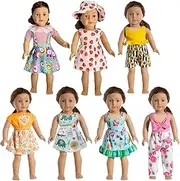 HOAKWA American 18 Inch Doll Clothes - 18 Inch Doll Clothes Accessories Fit American Dolls, 7 Set American Doll Outfits Dress, 18" American Doll Clothes and Accessories with Hat (Not Include The Doll)