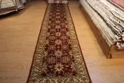 HANMDADE HALL RUNNER 3' X 19' DARK-RED COLOR KNOTTED WOOL HALL RUNNER