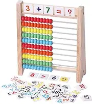 Education Abacus for Kids Early Math - 10 Row Wooden Counting Frame with Number 1-100 Cards - Teach Counting, Addition and Subtraction Math Toys, Preschool Boys and Girls Gift 3 Year Olds and Up