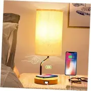 Bedside Table Lamp with Wireless Charger & USB Port - Touch Control LED Cream