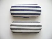 Unisex Denim Stripe Eyeglass/Sunglasses Clam Shell Hard Case BN