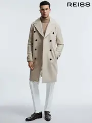 Reiss Oatmeal Melange Hardwick Italian Wool Blend Double Breasted Coat (602096) | $1,480