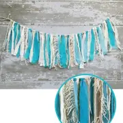 Beach Cottage Fabric GARLAND Rag Bunting Wall Décor Handmade Boho Party 10x30"