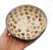 PickMeYA Natural Coconut Shell Bowl with Mother of Pearl Inlay - Handcrafted Decorative Bowl for Entryway, Dining Table, Key, Candy, Fruit, Snack Storage - Round Handmade Decor Bowl (A-11)