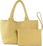 [SporGenius] Woven Tote Bag for Women, Vegan Leather Handwoven Bags with Small Handmade Purse, Large Travel Braided Top Handle Handbags
