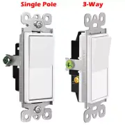 3-Way, Single-Pole, Wall Light Switch, On/Off Rocker Paddle Switch, UL, 10 Pack