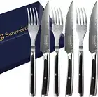 6pcs Serrated Steak Knives Set 5 Inch Damascus Steel Steak Knife and Fork Set
