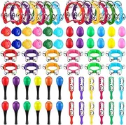 Silipull 72 Pcs Kids Tambourines Noise Makers Musical Instruments Included 12 Hand Tambourine Bells 12 Cymbals 12 Egg Shakers 12 Castanets 12 Wrist Bells 12 Maracas for Kids Adults Family Classroom