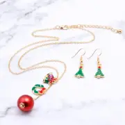 Xmas Christmas Tree Jingle Bells Bauble Wreath Charm Necklace Earrings Gift Set