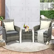 Livsip 3pcs Outdoor Furniture Table and Chairs with Pillow Grey
