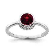 Sterling Silver Rhodium-plated Polished Garnet Round Ring