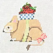 Hand-painted Needlepoint Canvas, Mouse with Strawberry Basket, 18m, NEW