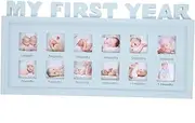 Hohopeti Newborn Photo Frame 12 Months Baby Growth Record Durable Frame Shower Present Blue