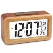 Wooden LED Digital Alarm Clock, Sensor Night Light with Snooze, Date,4886