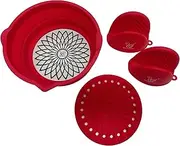 [Viviendo] Collapsible Silicone Air Fryer,Tempered Glass and Silicone Air Fryer Pot with Non-Stick Liner Tray Oven Microwave Dishwasher Safe - 1.6L Red
