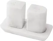 Radicaln Marble Salt and Pepper Shakers 2.5" White Handcrafted Stone Saleros Spice Set for Kitchen Table, Pink Salt Holder, Farmhouse Kitchen Decor, Elegant Home Essentials