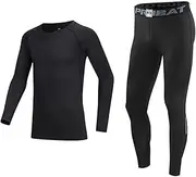 [Holimaid] Kids Boys Thermal Underwear Long Sleeve Base Layer Sets Athletic Compression Suit Ideal for Football Sports Performance