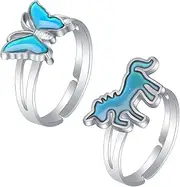 BelleVive 2 Pieces Mood Rings, Colour Change, Cute Unicorn, Dress Rings, Adjustable Rings, Costume Props for Kids, Girls, Boys, Party Game Rings, Birthday Gift