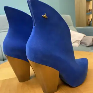 全新 Vivienne Westwood x Melissa 聯名款時尚香香鞋 香水鞋 寶藍色 麂皮短靴 高跟鞋 粗跟