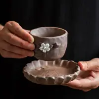 在飛比找ETMall東森購物網優惠-碌心 原陶系列手捏茶杯組復古典雅線香盤一物多用手作陶藝師印章