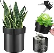 Flower Pot Diversion Safe, Flower Pot Safe Box with 2 Keys, Lockable Hidden Flower Pot Box, Decorative Key Hider Secret Safe Creative Flower Pot Stash Box for Hiding Key Money Watch Jewelry (Black)