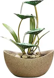 Tabletop Water Fountain Tabletop Fountain Desktop 4-Tier Indoor Green Iron Lotus Leaf Relaxation Fountains Waterfall Office Home Decor Office Relaxation Meditation Fountain