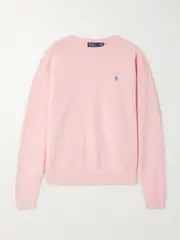 [Polo Ralph Lauren] Polo Ralph Lauren - Embroidered Cotton-blend Jersey Sweatshirt - Pink - small small Pink