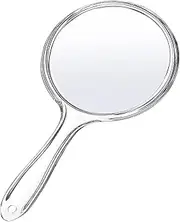 D Handheld Mirror with Handle 3.9" W x 8.3" L Hand Mirror Small Doule Sided Magnifying Mirror 1X 2X, Handle Makeup Mirror, Acrylic Handheld Mirror Rounded Shape, Transparent 1 PCS
