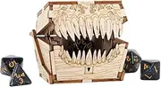 DND Mimic Chest Dice Jail Prison with a Random Polyhedral Dice Set Wood Laser Cut and Etched Dice Storage Box for Your Bad Dice(C)